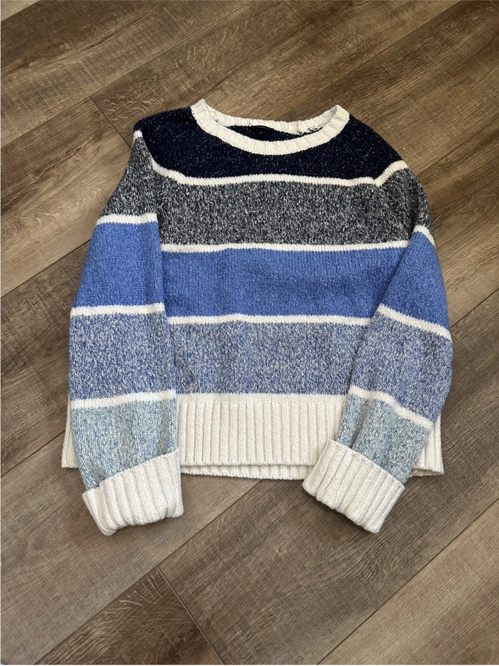 Talbots Striped Crewneck Sweater in Navy, Royal Blue, Light Blue and White